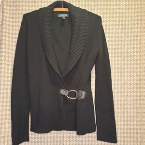 Lauren by Ralph Lauren black cotton cowl neck wrap cardigan